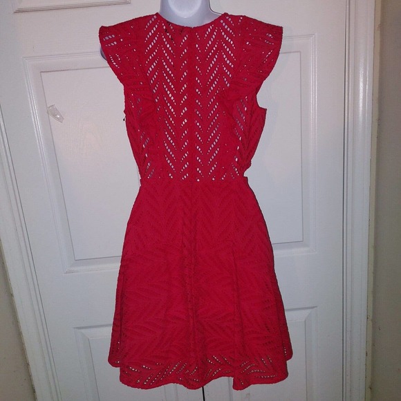 New $129 BARDOT Kira Red Eyelet Frill Dress Size 8 M Sexy Cutout Short - Picture 4 of 7